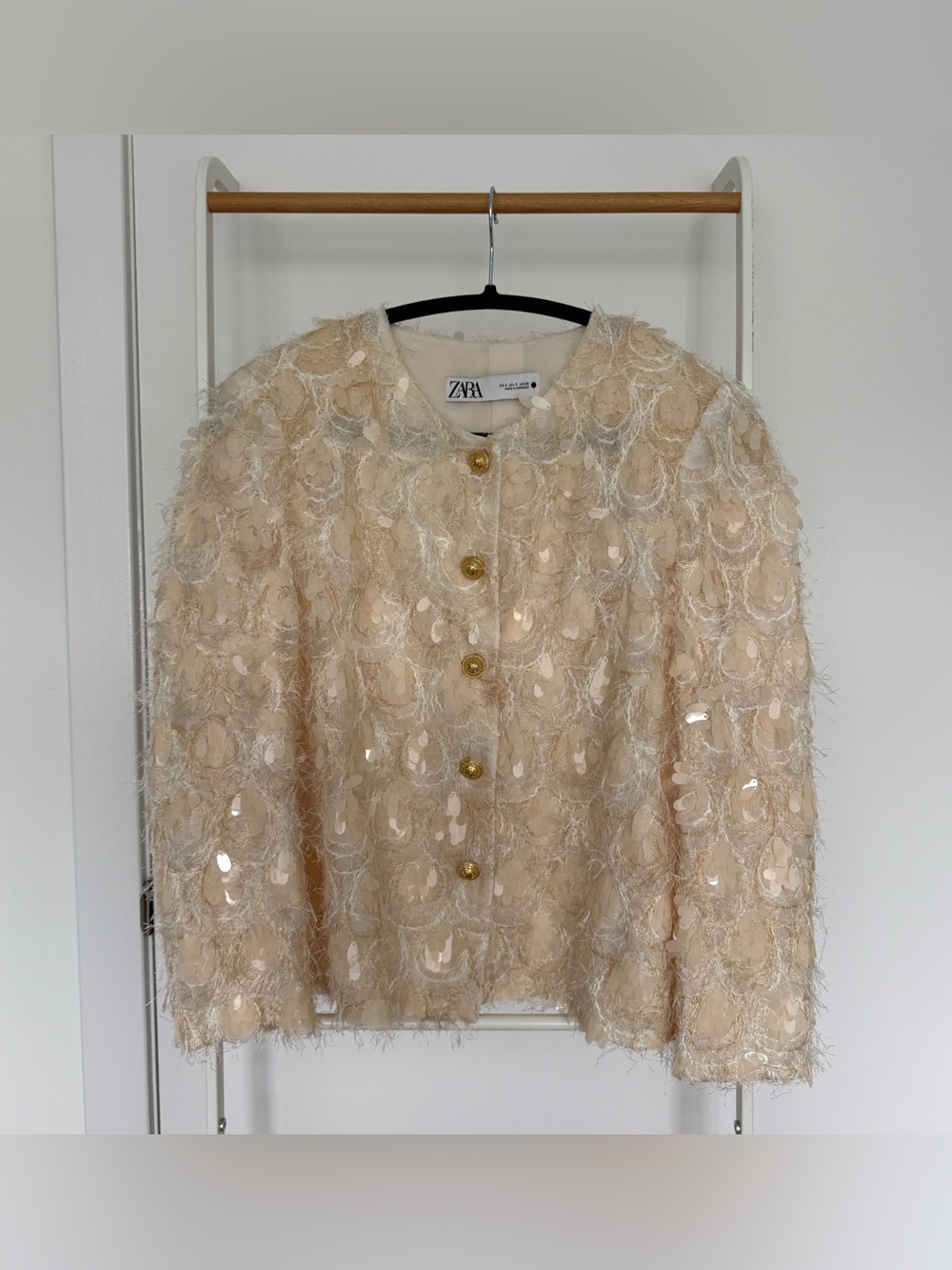 Zara Woman Sequin Jacket Embroidered Cream | Small